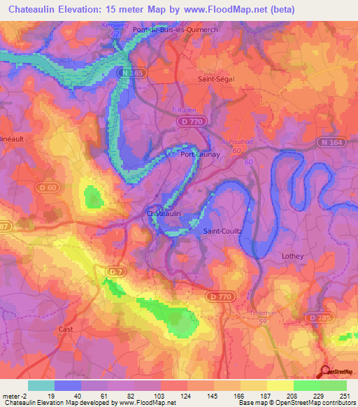 Chateaulin,France Elevation Map