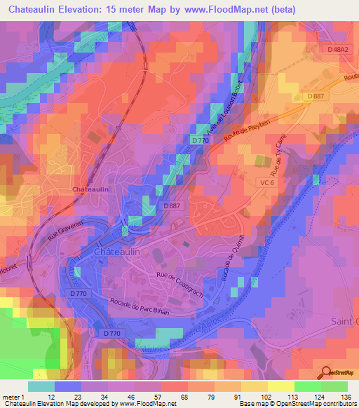 Chateaulin,France Elevation Map