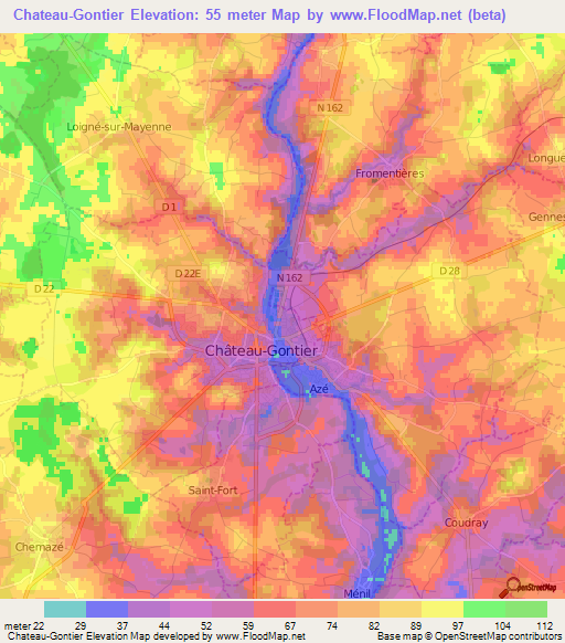 Chateau-Gontier,France Elevation Map