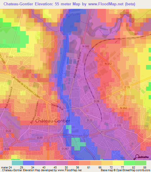 Chateau-Gontier,France Elevation Map