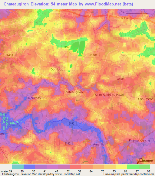 Chateaugiron,France Elevation Map