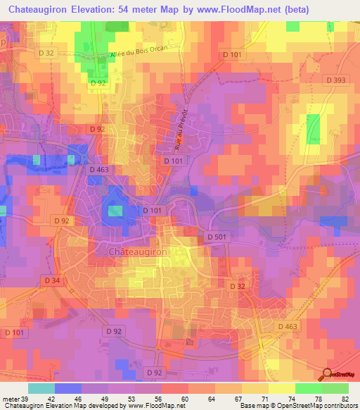 Chateaugiron,France Elevation Map