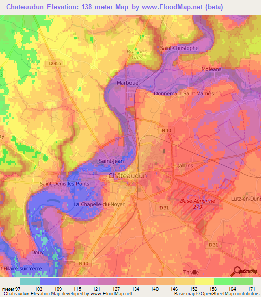 Chateaudun,France Elevation Map