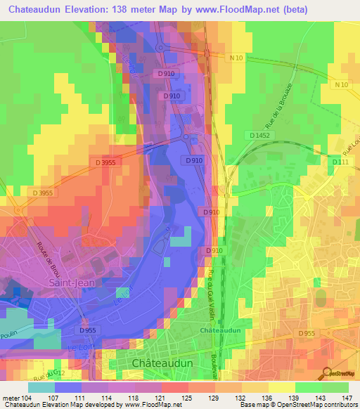 Chateaudun,France Elevation Map