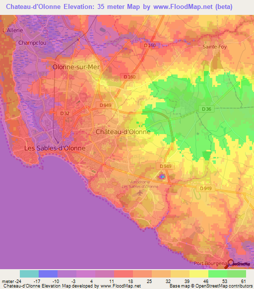 Chateau-d'Olonne,France Elevation Map