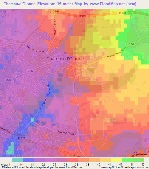 Chateau-d'Olonne,France Elevation Map