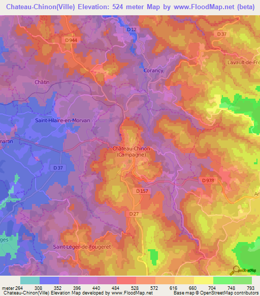 Chateau-Chinon(Ville),France Elevation Map