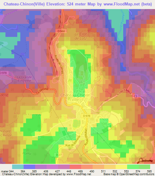 Chateau-Chinon(Ville),France Elevation Map