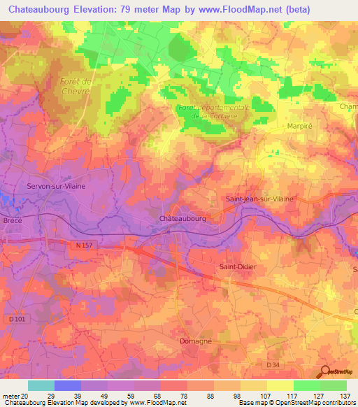 Chateaubourg,France Elevation Map