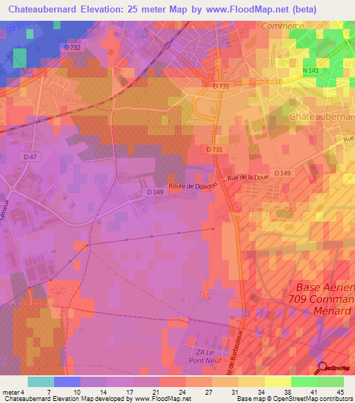 Chateaubernard,France Elevation Map