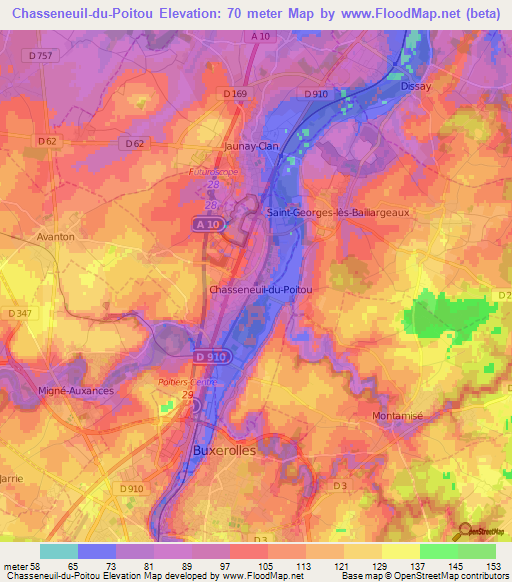 Chasseneuil-du-Poitou,France Elevation Map