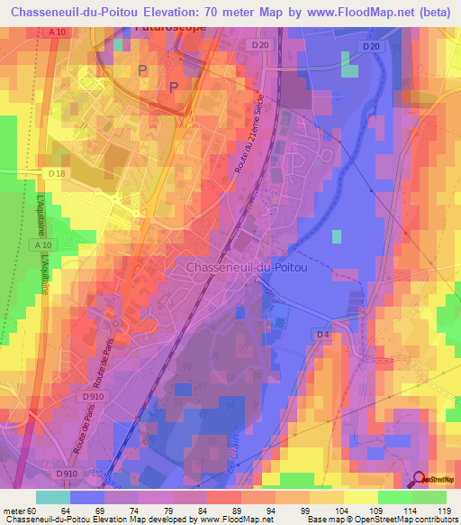 Chasseneuil-du-Poitou,France Elevation Map