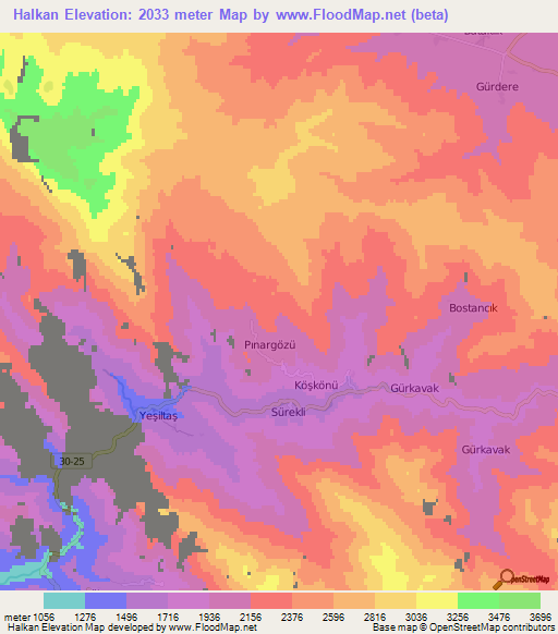 Halkan,Turkey Elevation Map