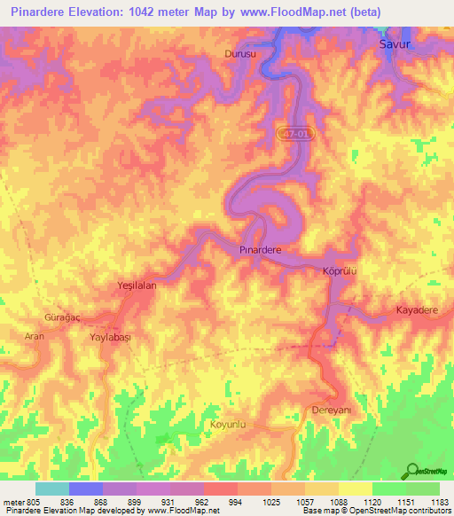 Pinardere,Turkey Elevation Map