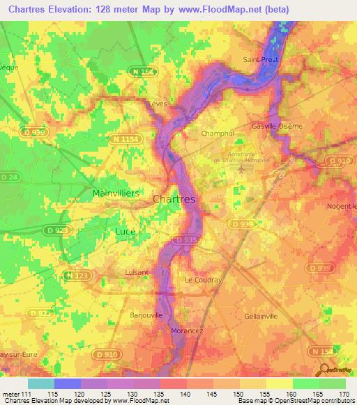 Chartres,France Elevation Map