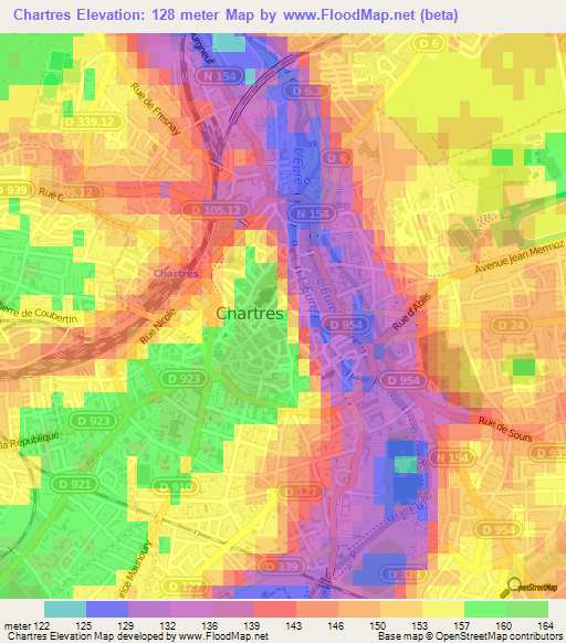 Chartres,France Elevation Map