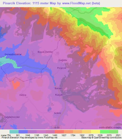 Pinarcik,Turkey Elevation Map