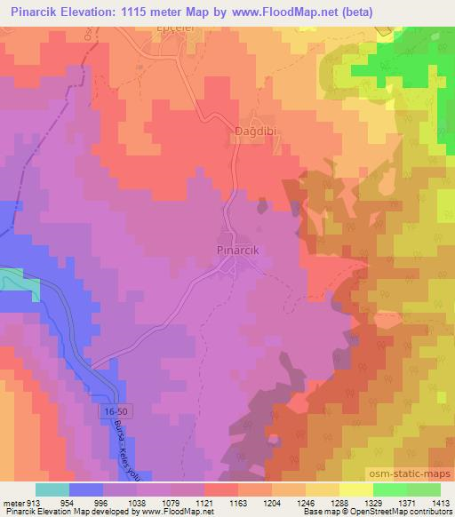 Pinarcik,Turkey Elevation Map