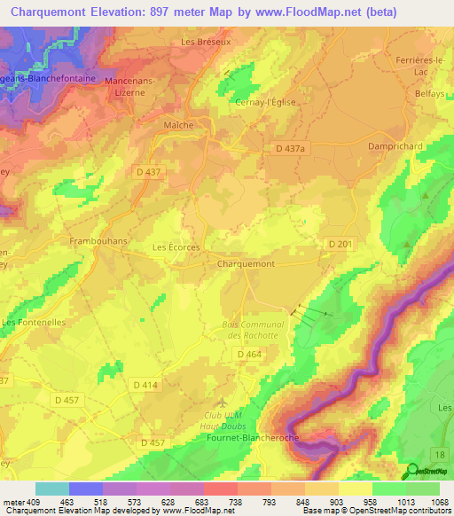 Charquemont,France Elevation Map