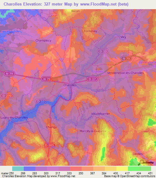 Charolles,France Elevation Map