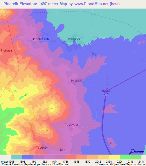 Pinarcik,Turkey Elevation Map