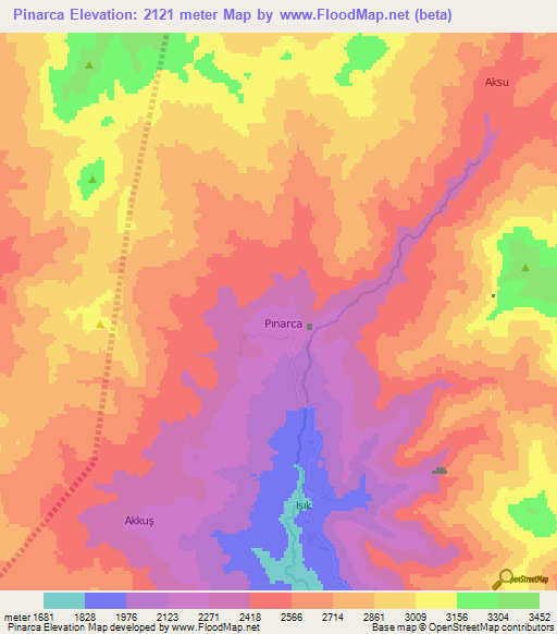 Pinarca,Turkey Elevation Map