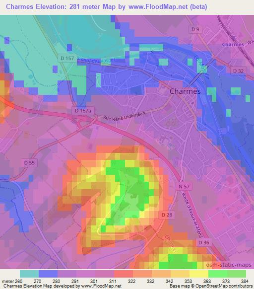 Charmes,France Elevation Map