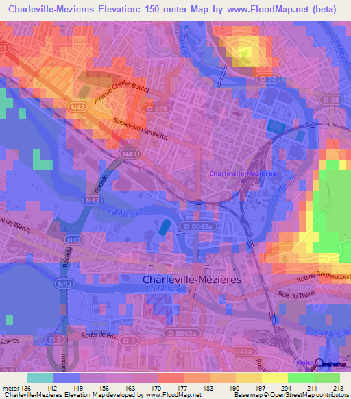 Charleville-Mezieres,France Elevation Map