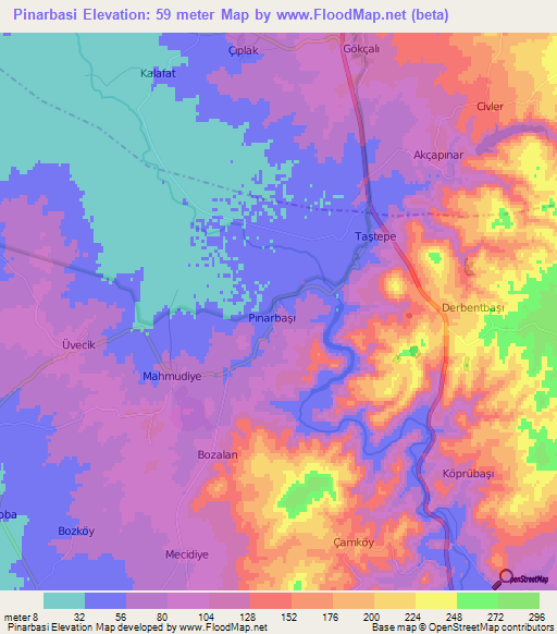 Pinarbasi,Turkey Elevation Map
