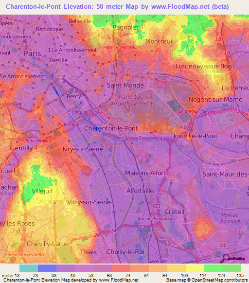 Charenton-le-Pont,France Elevation Map