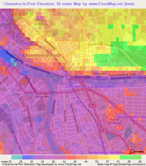 Charenton-le-Pont,France Elevation Map