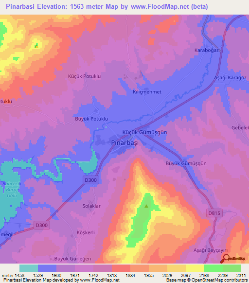 Pinarbasi,Turkey Elevation Map