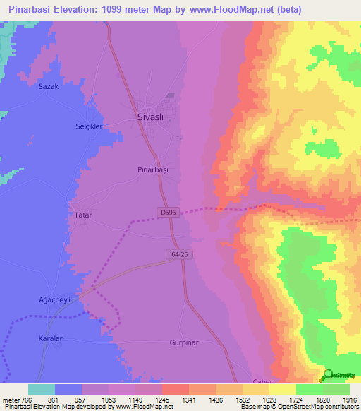 Pinarbasi,Turkey Elevation Map