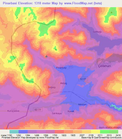 Pinarbasi,Turkey Elevation Map