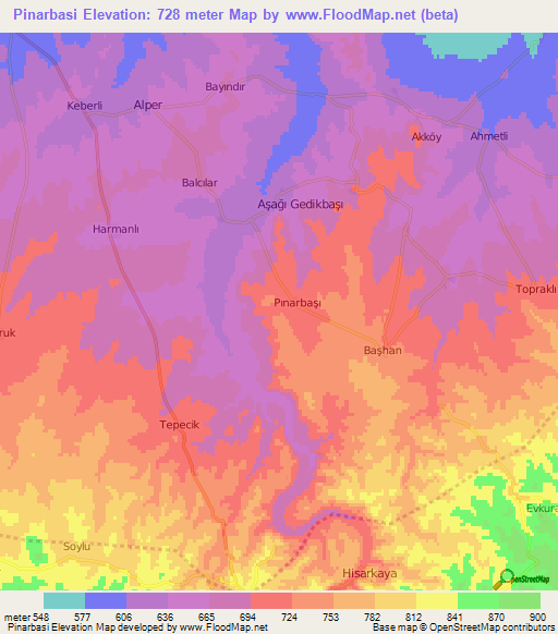 Pinarbasi,Turkey Elevation Map