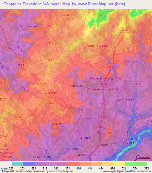 Chaptelat,France Elevation Map