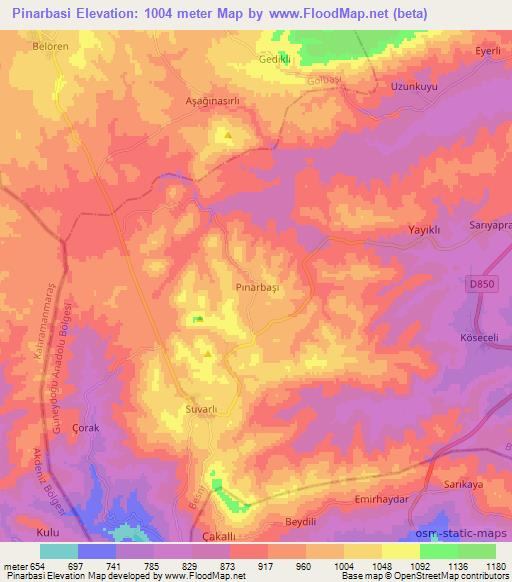 Pinarbasi,Turkey Elevation Map