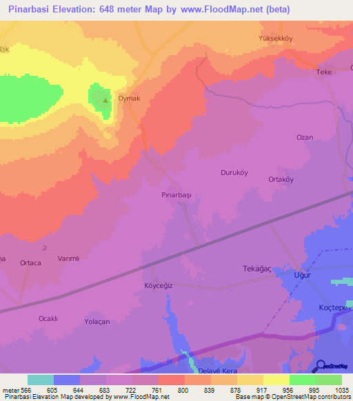 Pinarbasi,Turkey Elevation Map