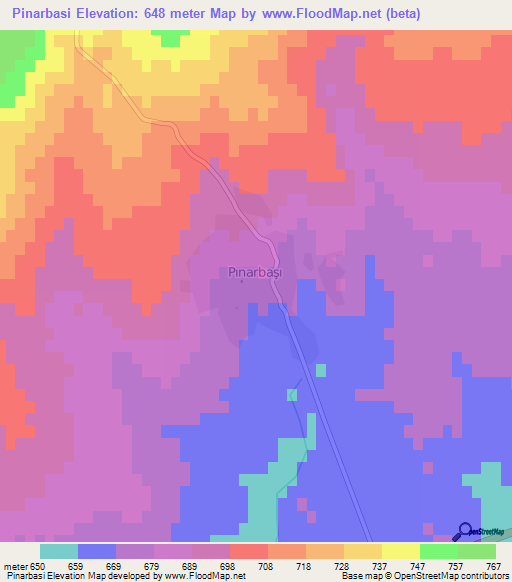 Pinarbasi,Turkey Elevation Map