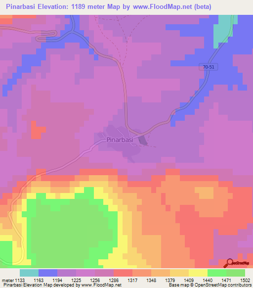 Pinarbasi,Turkey Elevation Map