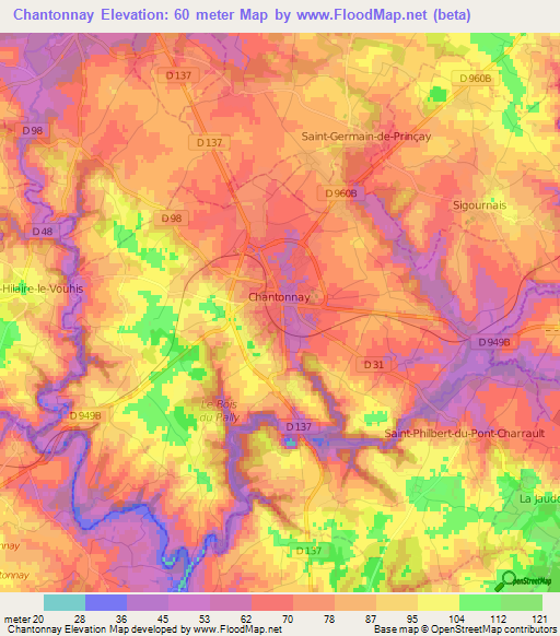 Chantonnay,France Elevation Map