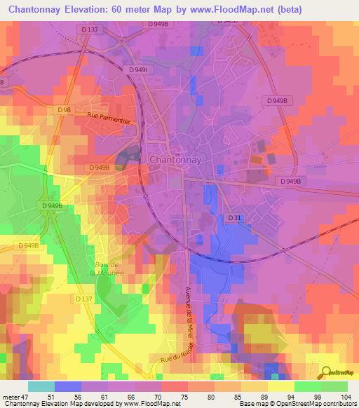 Chantonnay,France Elevation Map