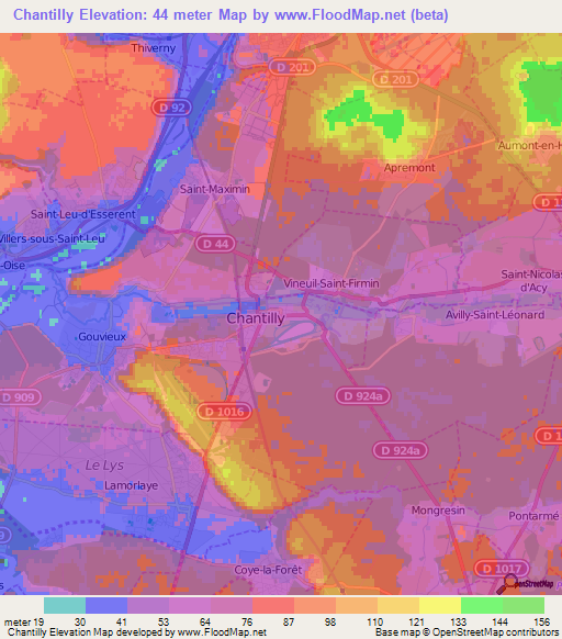 Chantilly,France Elevation Map