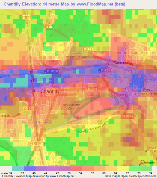 Chantilly,France Elevation Map