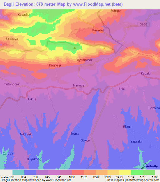 Bagli,Turkey Elevation Map