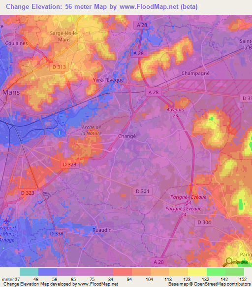 Change,France Elevation Map