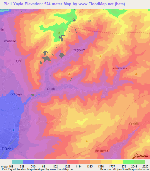 Picli Yayla,Turkey Elevation Map