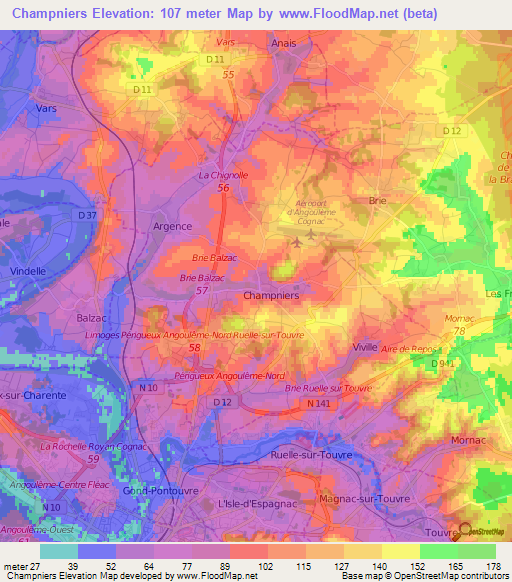 Champniers,France Elevation Map