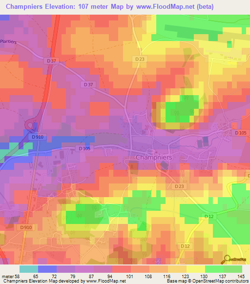 Champniers,France Elevation Map