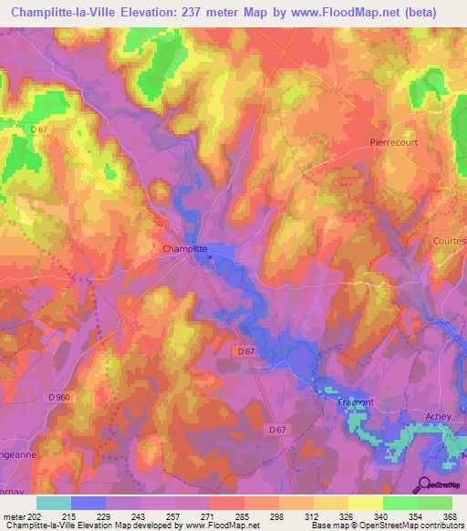 Champlitte-la-Ville,France Elevation Map